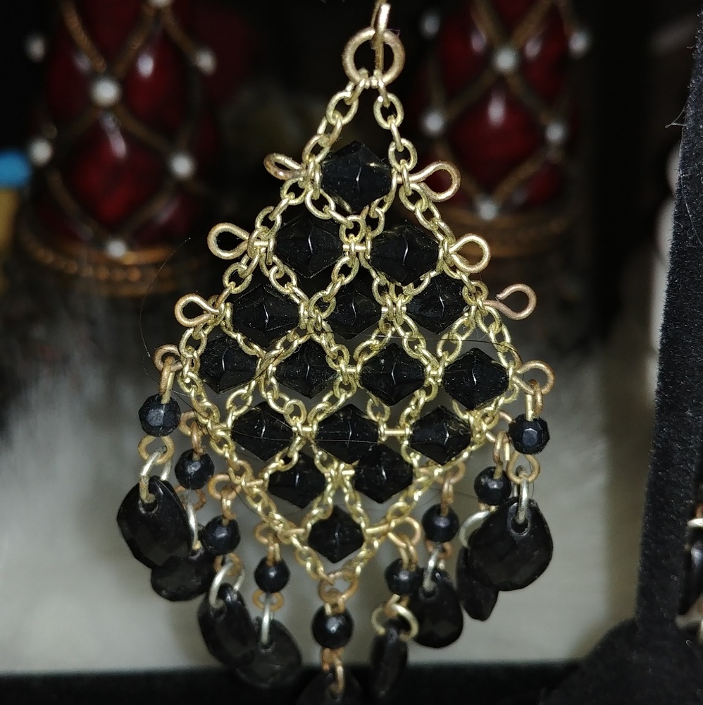Gold black dangle medical renaissance earrings